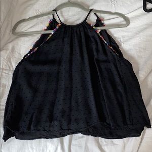 Tank with pompom embroidered sides